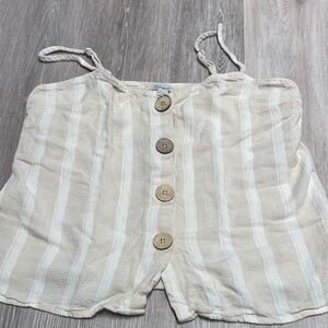 Kismet Beige and White Button-Up Top